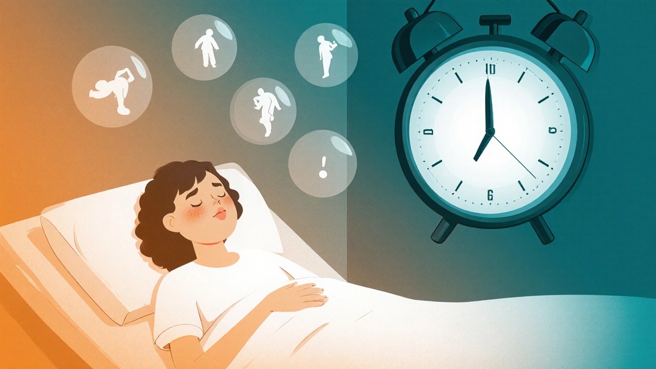 A patient in bed with floating symptoms and a frozen clock, symbolizing silent adrenal insufficiency.