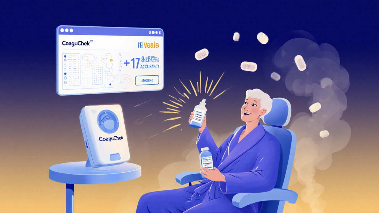 Modern dental chair with portable INR device and AI risk analysis interface